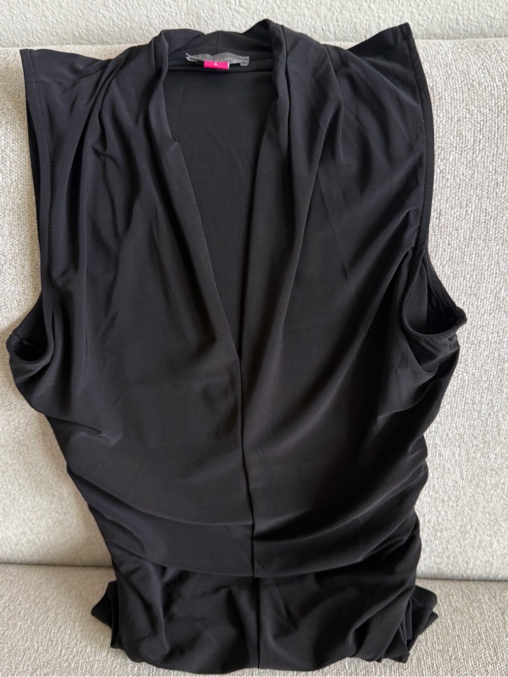 Vince Camuto Black Sleeveless Drape V-Neck Top